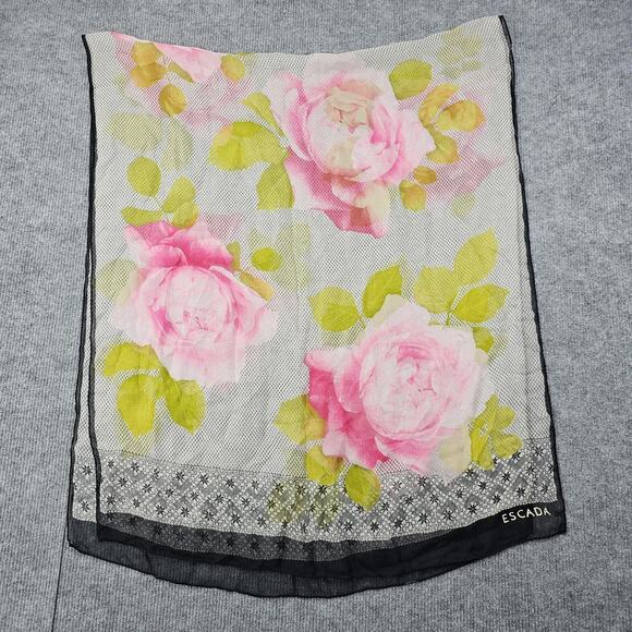 Escada Scarf Rectangle Pink Rose Floral Sheer Romantic Lightweight Elegant - Picture 1 of 7